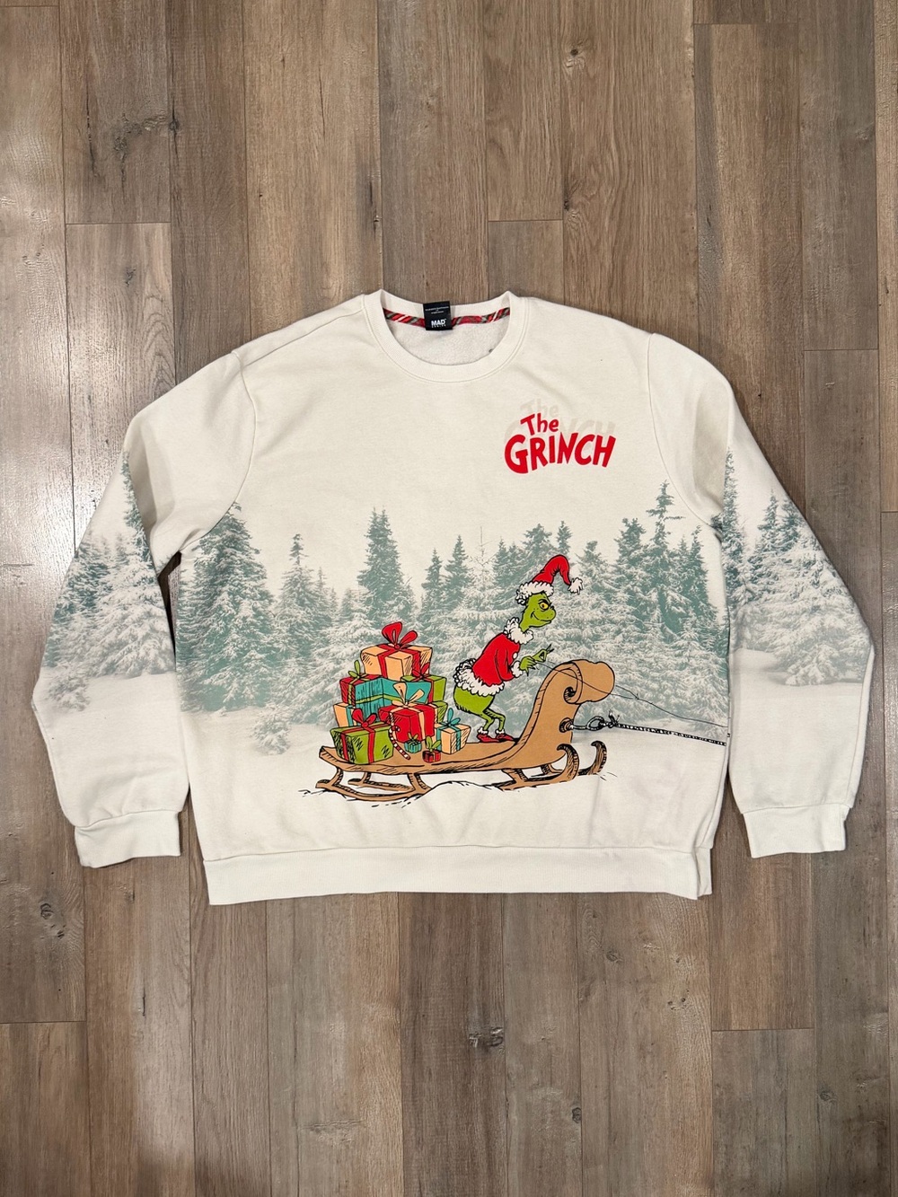 The Grinch Dr. Seuss Holiday Sweater Cream Graphic Crewneck Sweatshirt - Women's